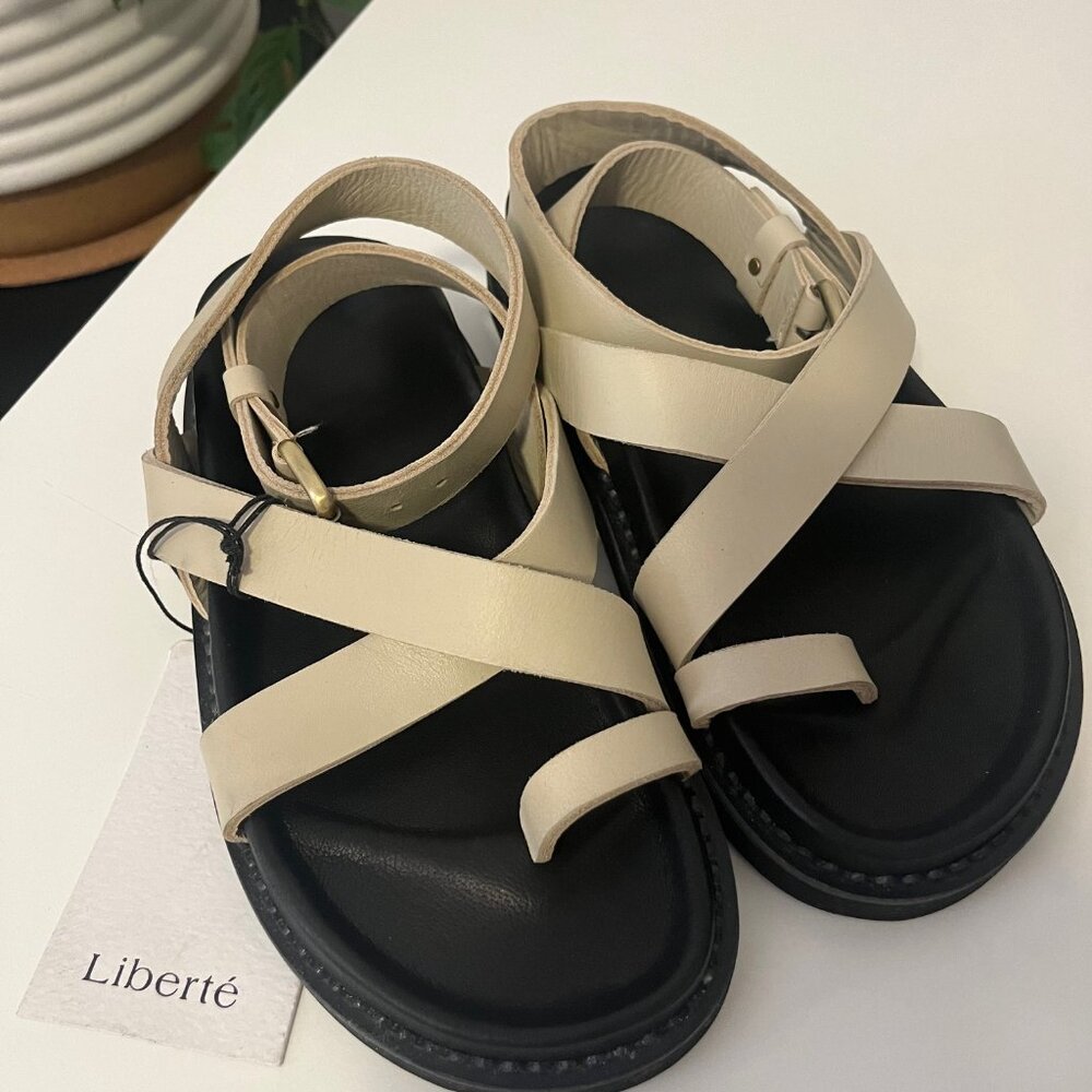 Women's Cream Leather Cross-Strap Sandals